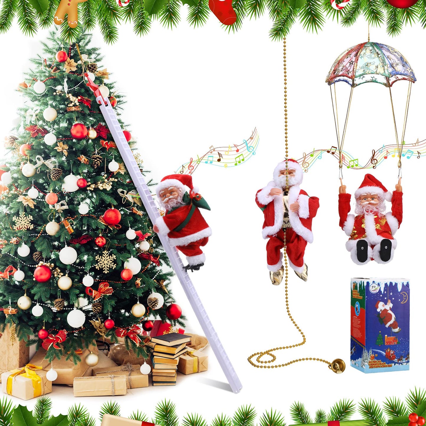 🔥 Start preparing now-Up to 50% OFF 🎅🏻🎄Electric Chimney Climbing Santa Claus Musical Toys