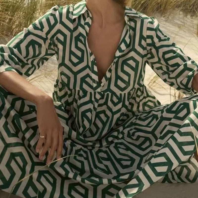 Women’s Trendy Print Long Sleeve Loose Fit Dress