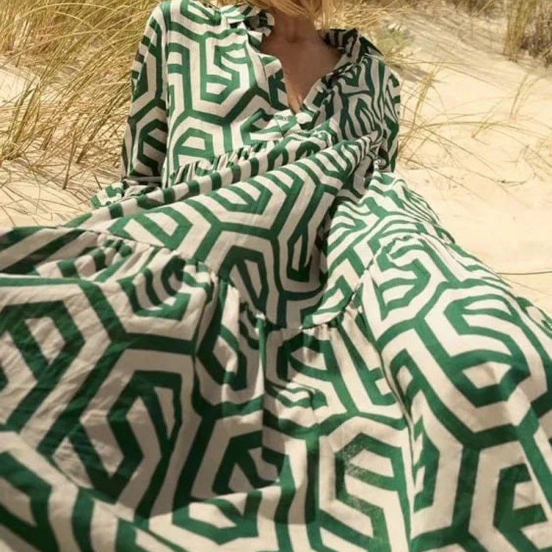 Women’s Trendy Print Long Sleeve Loose Fit Dress