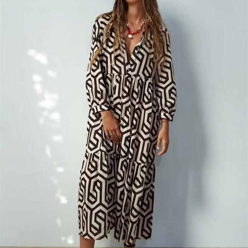 Women’s Trendy Print Long Sleeve Loose Fit Dress