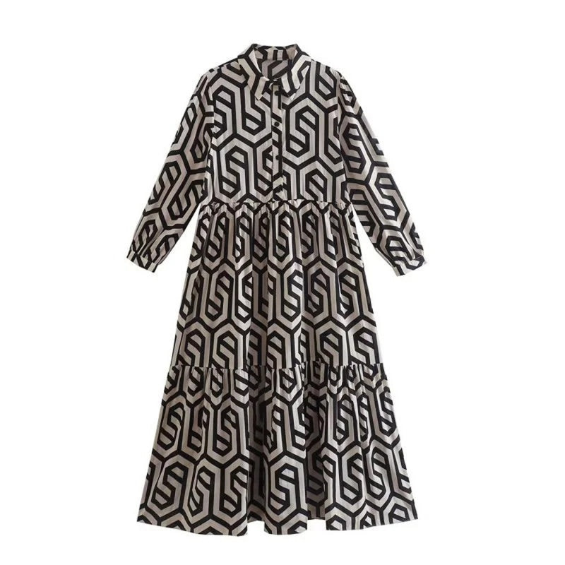 Women’s Trendy Print Long Sleeve Loose Fit Dress