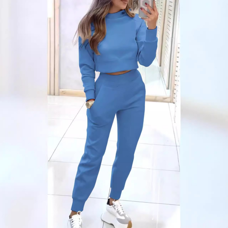 Women's High Collar Sweatshirt and Pants with Cuffs 2 Piece Set