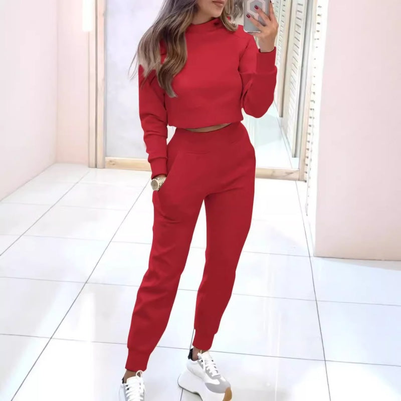 Women's High Collar Sweatshirt and Pants with Cuffs 2 Piece Set