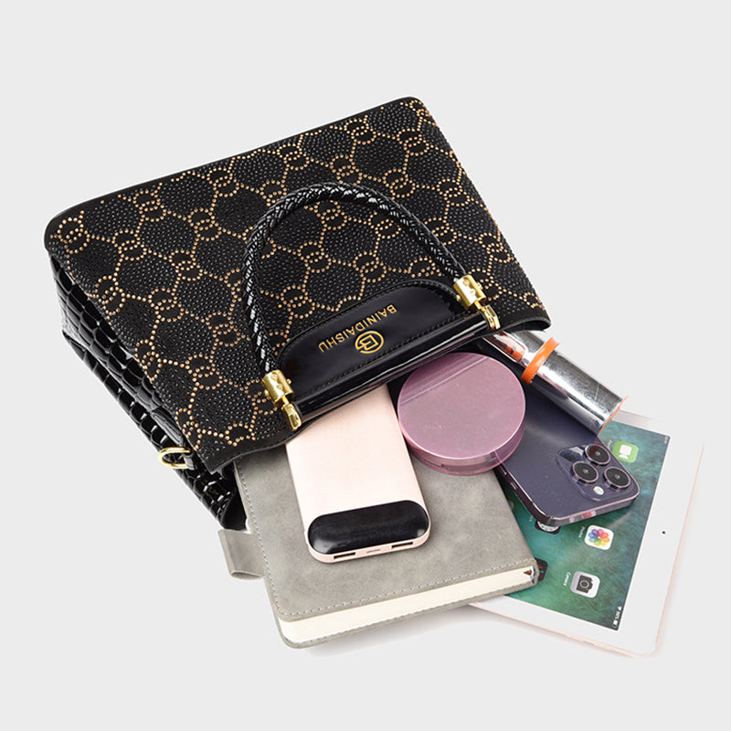 Women’s Luxury 3-Compartment Handbag with Shoulder Strap