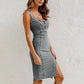 Adjustable strap U-neck split denim bodycon cami dress
