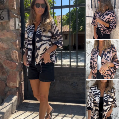 🌸Spring Specials🌸 Women's Fall Zebra Print Zipper Bomber Jacket