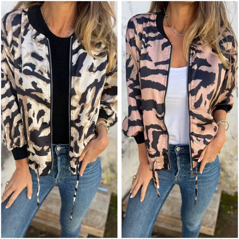 🌸Spring Specials🌸 Women's Fall Zebra Print Zipper Bomber Jacket