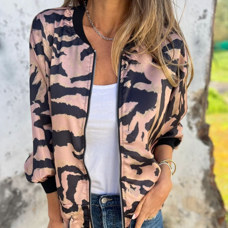 🌸Spring Specials🌸 Women's Fall Zebra Print Zipper Bomber Jacket