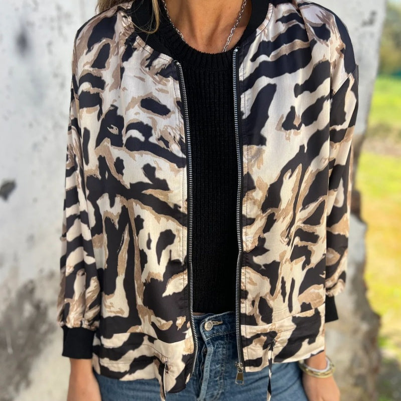 🌸Spring Specials🌸 Women's Fall Zebra Print Zipper Bomber Jacket