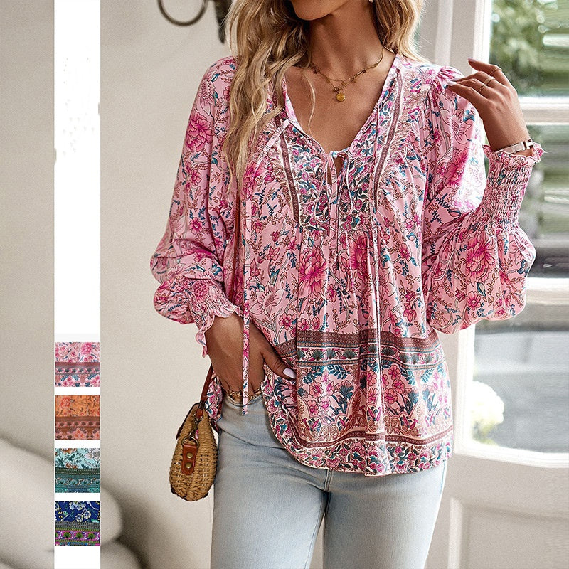 💖LAST DAY SALE 50% OFF💖Women's Fashion Printed v-Neck Long Sleeve Shirt
