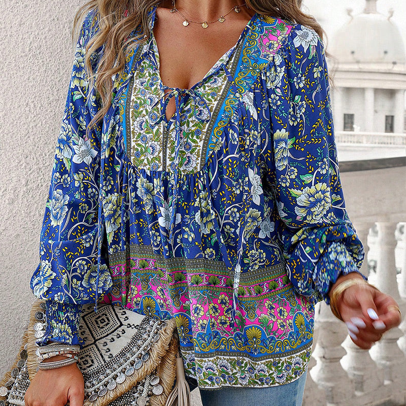 💖LAST DAY SALE 50% OFF💖Women's Fashion Printed v-Neck Long Sleeve Shirt