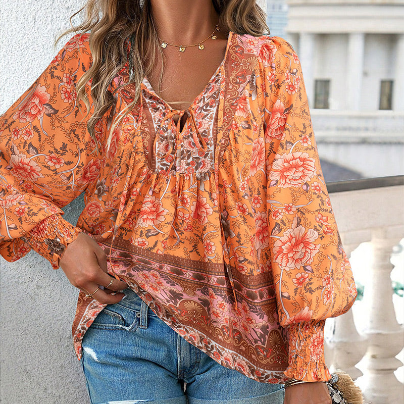💖LAST DAY SALE 50% OFF💖Women's Fashion Printed v-Neck Long Sleeve Shirt
