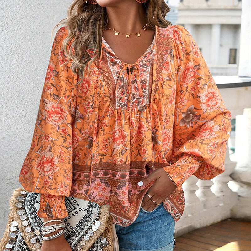 💖LAST DAY SALE 50% OFF💖Women's Fashion Printed v-Neck Long Sleeve Shirt