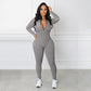 Solid Color Half Zip Seamless Jumpsuit