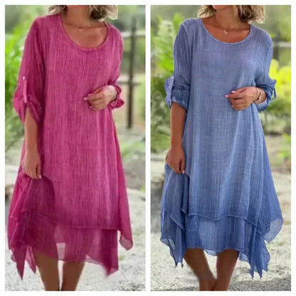 🌼Last Day Sale 50% OFF🌼Women's Elegant Solid Color Round Neck Loose Fit Dress