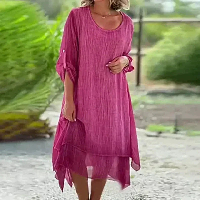 🌼Last Day Sale 50% OFF🌼Women's Elegant Solid Color Round Neck Loose Fit Dress