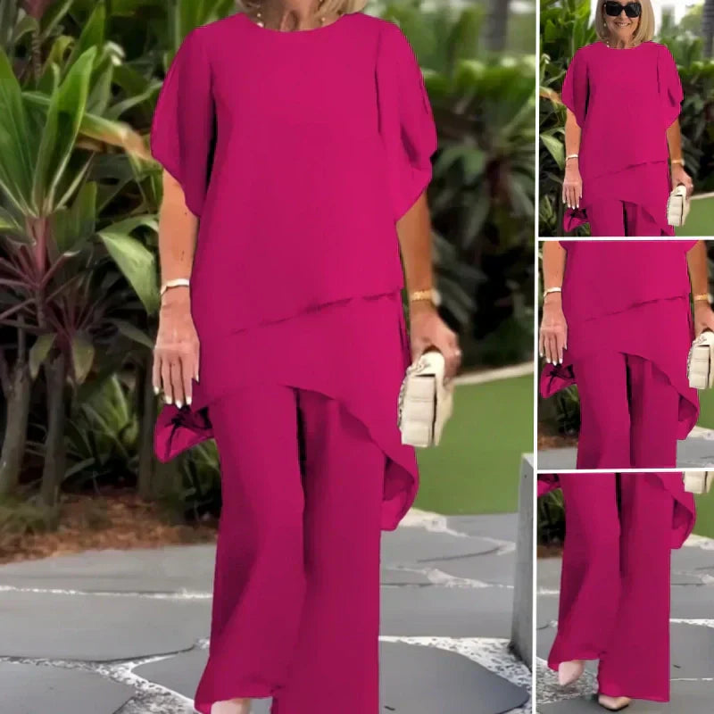 💎 50% OFF! 💎 Charming Irregular Top & Wide Leg Pants Set – Asymmetrical Hem, Flowy Double Layer & All-Day Elegance 👗✨