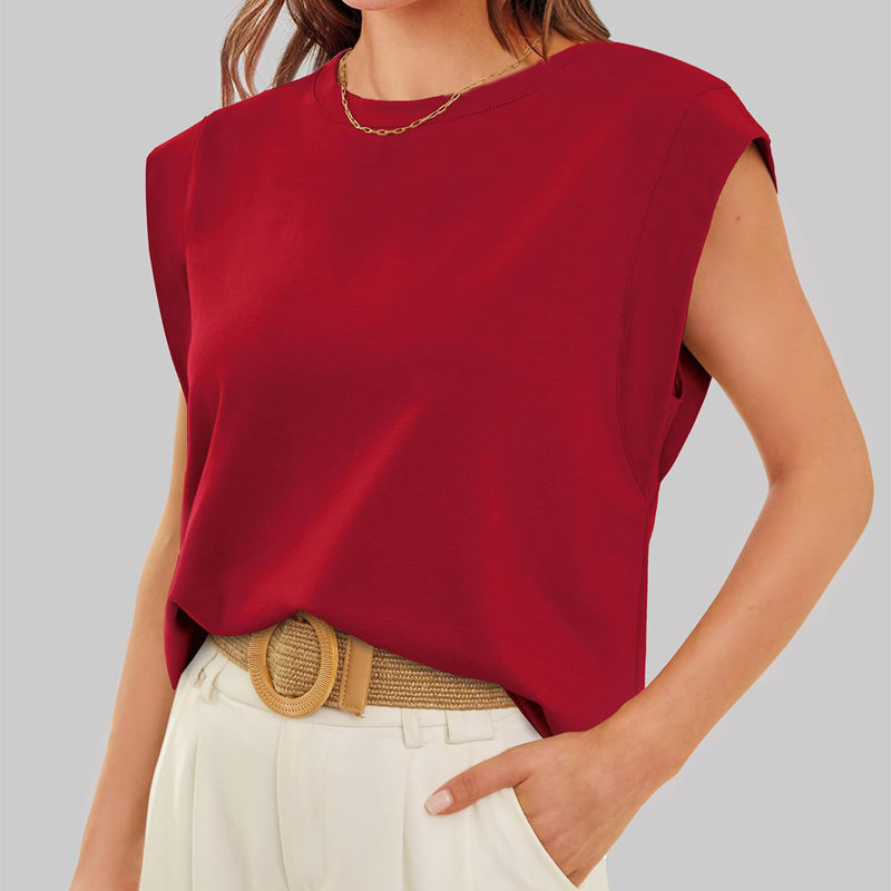 🔥Big price reduction 50% OFF💗Solid Color Round Neck Cap Sleeve Top
