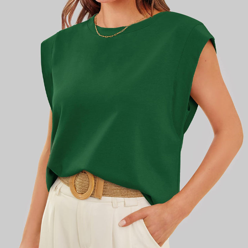 🔥Big price reduction 50% OFF💗Solid Color Round Neck Cap Sleeve Top