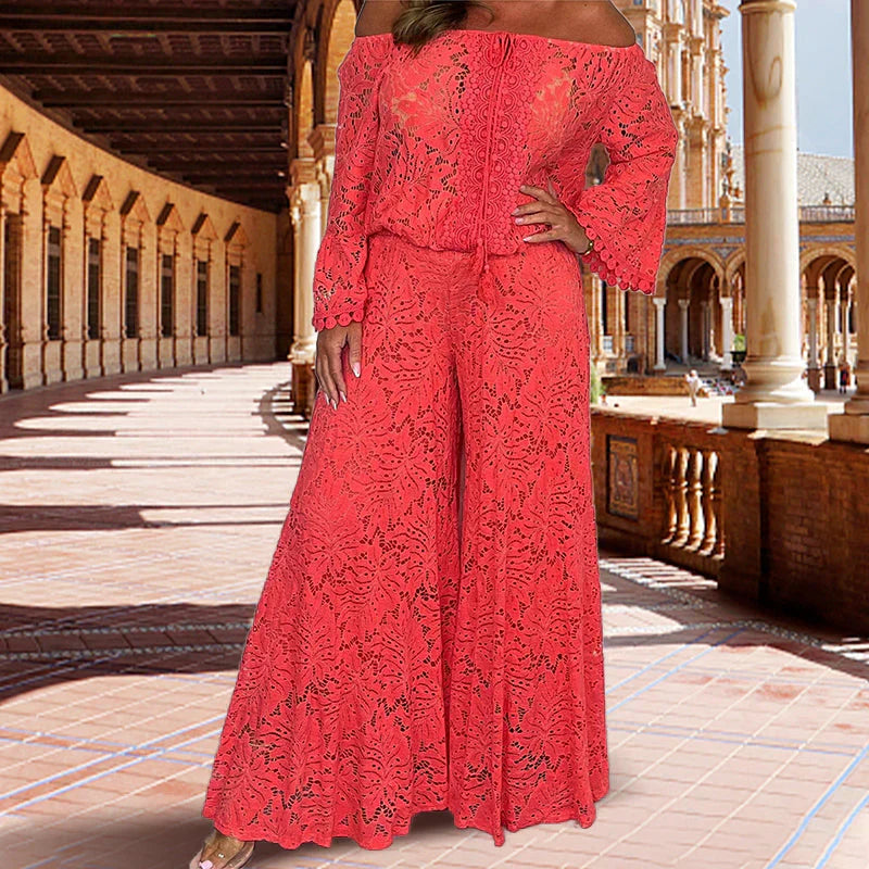 ⏰ Spring sale-50% OFF  🎉Women's two-piece set: lace top + wide-leg trousers 🎉Buy 2 get free shipping
