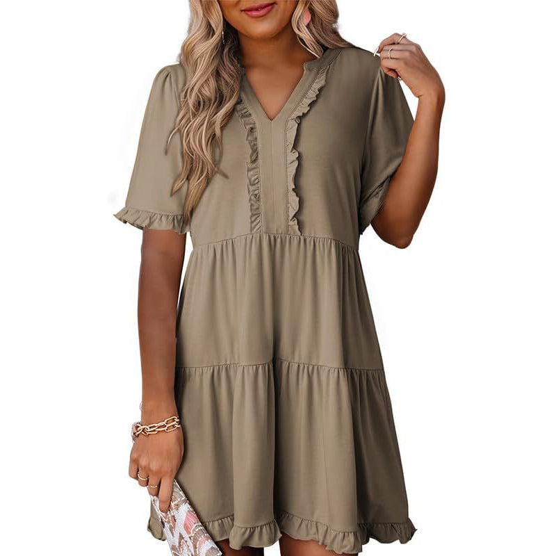 🔥2026 Summer Hot Sale 49% OFF🌈Women's V Neck Ruffle Casual A-Line Flowy Swing Shift Dress