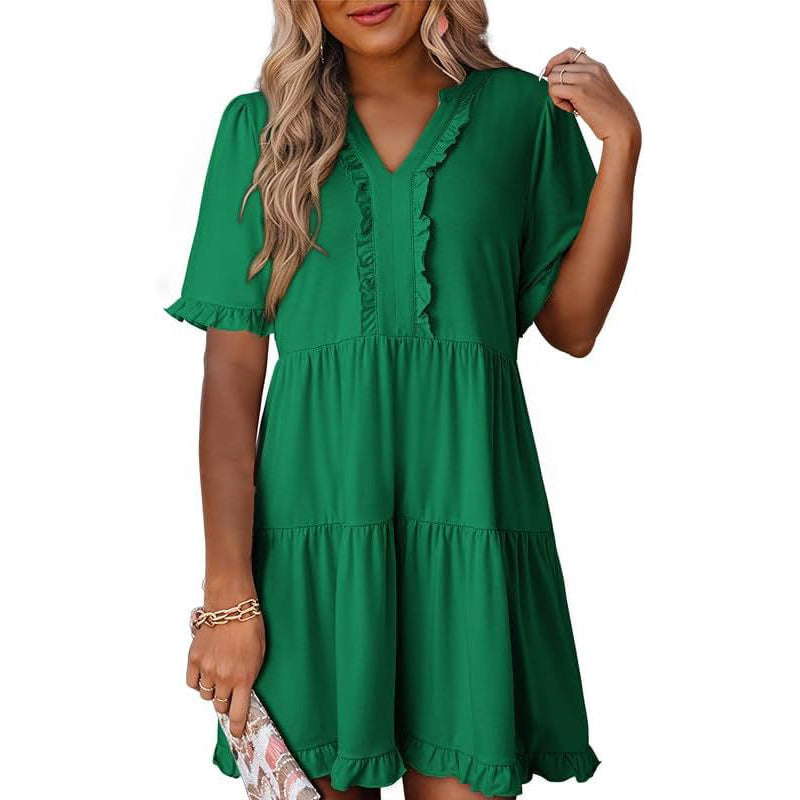 🔥2026 Summer Hot Sale 49% OFF🌈Women's V Neck Ruffle Casual A-Line Flowy Swing Shift Dress