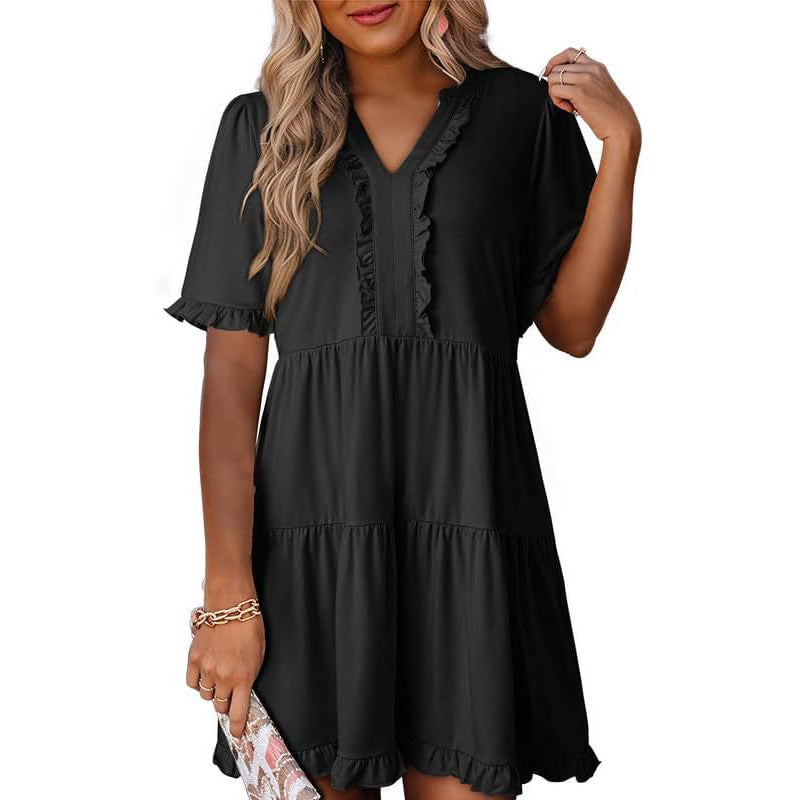 🔥2026 Summer Hot Sale 49% OFF🌈Women's V Neck Ruffle Casual A-Line Flowy Swing Shift Dress