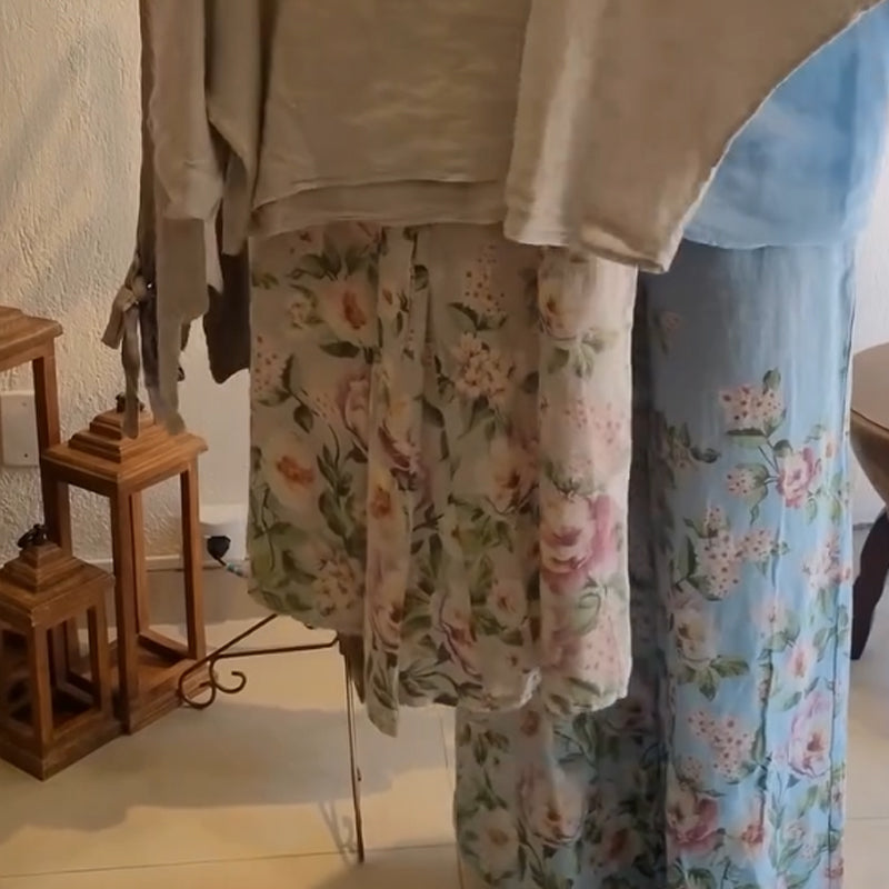 💐Women's Loose Fit Blouse & Floral Printed Wide-Leg Pants Set