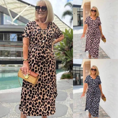 🌸2025 Hot Sale🌸Women's Leopard V-Neck Long Dress with Belt
