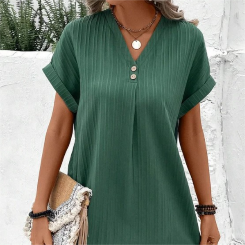 🌷Summer Hot Sale 🍃Simple Solid Color V-Neck Short Sleeve Dress for Women