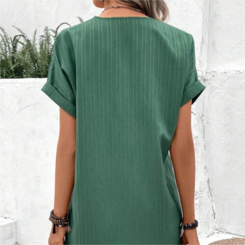 🌷Summer Hot Sale 🍃Simple Solid Color V-Neck Short Sleeve Dress for Women