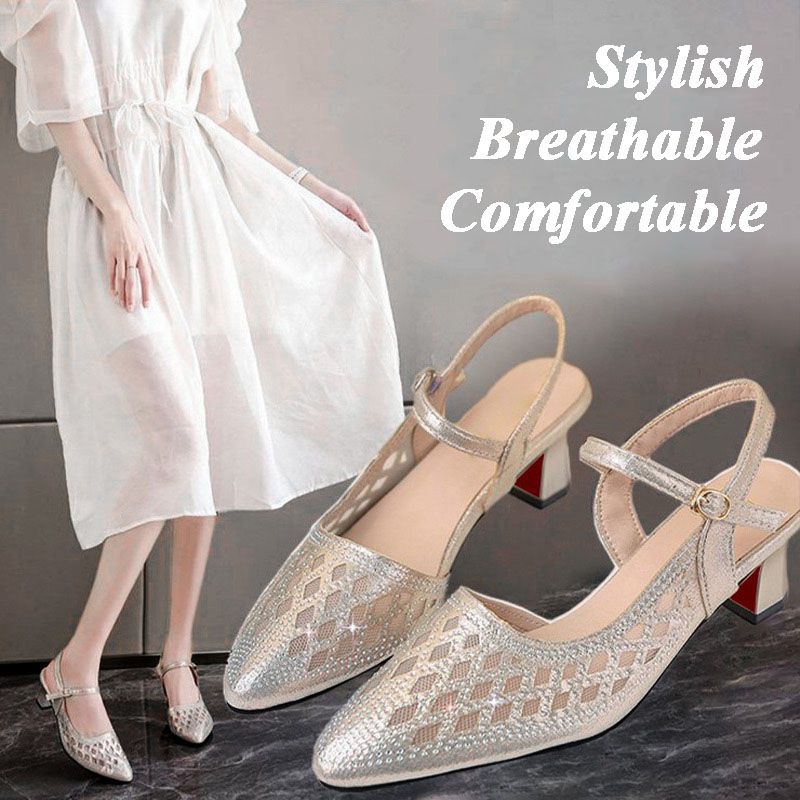 Women’s Rhinestone Hollow-out Breathable High-heeled Sandals
