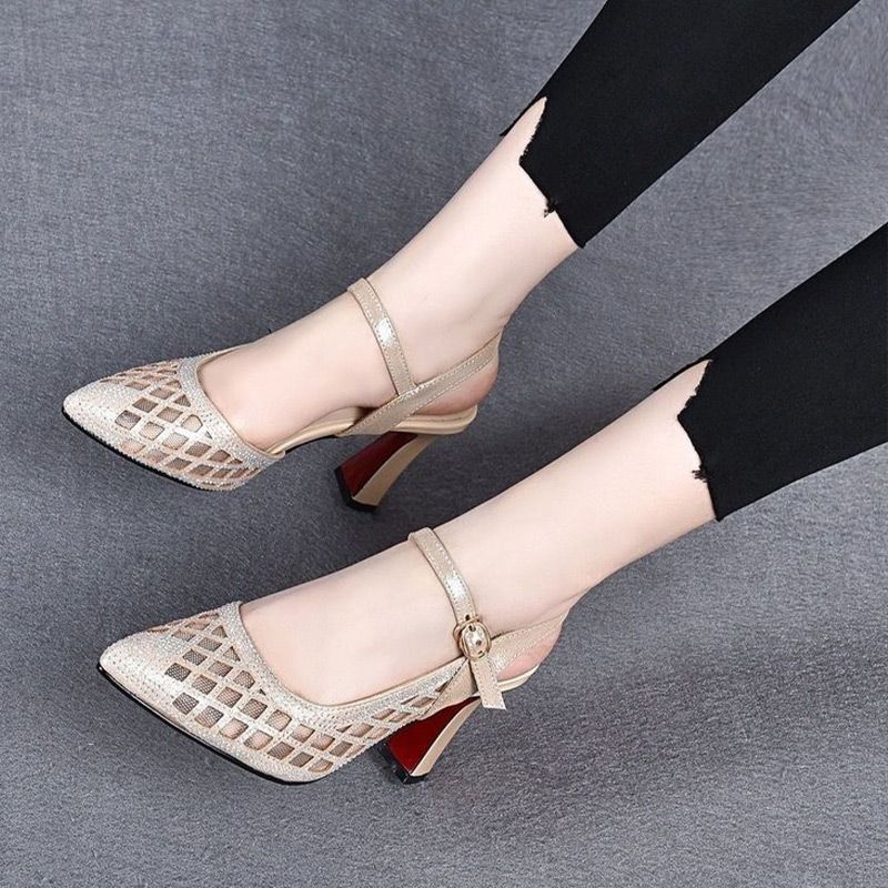 Women’s Rhinestone Hollow-out Breathable High-heeled Sandals