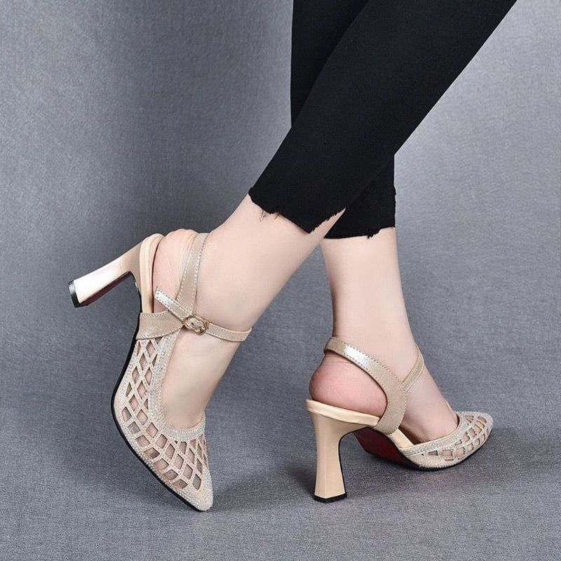 Women’s Rhinestone Hollow-out Breathable High-heeled Sandals