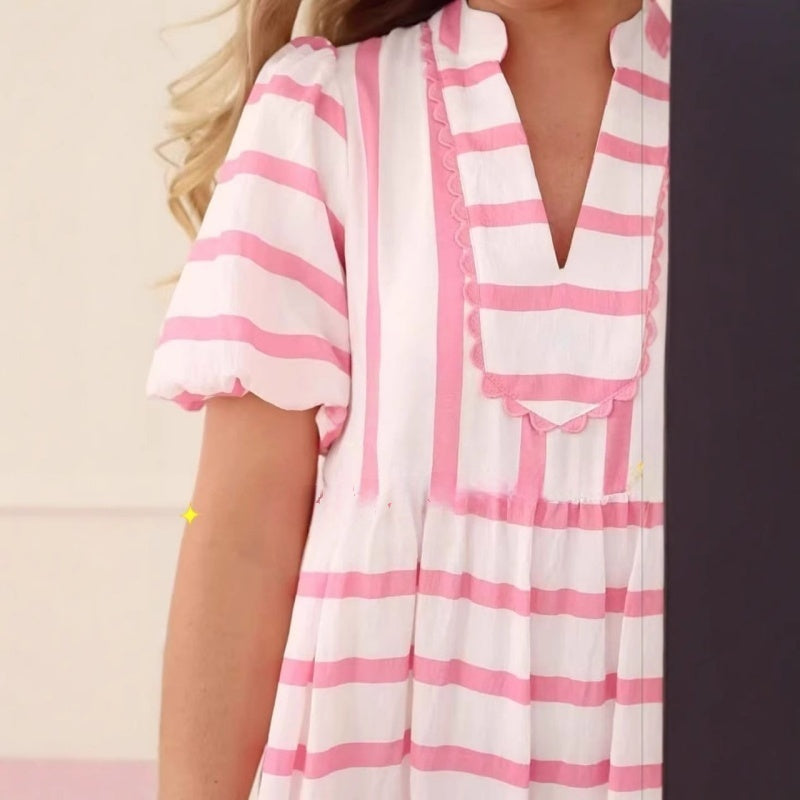 👗Women's Summer Striped Loose Casual Short Sleeve Dress
