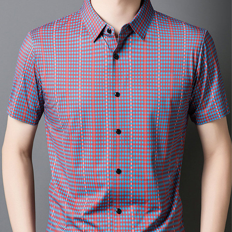 Men's Casual Vibrant Plaid High Stretch Lapel Short Sleeve Shirt