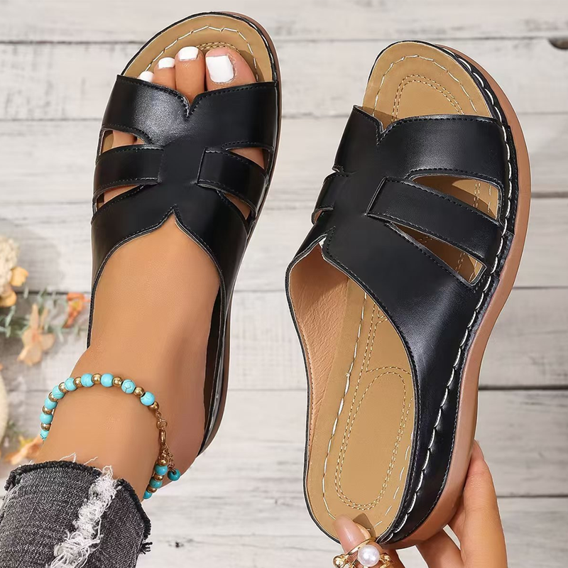 Women's Breathable Cozy Flat Sole Faux Leather Sandals