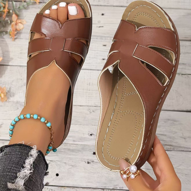 Women's Breathable Cozy Flat Sole Faux Leather Sandals