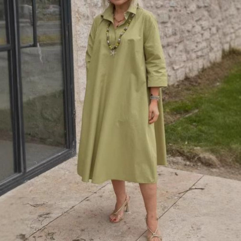 Women's Casual Solid Color Dress with Convenient Pockets