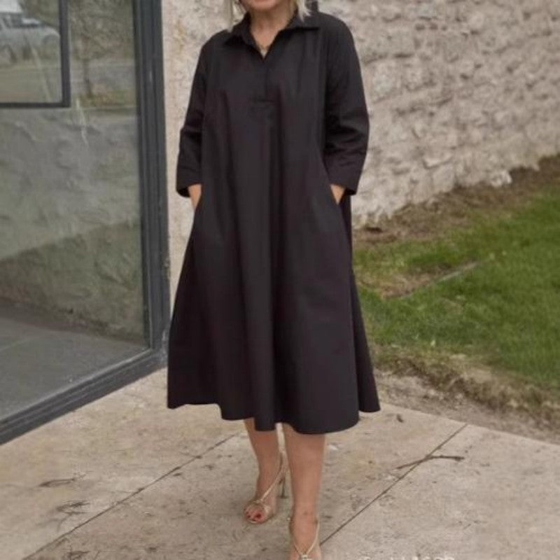 Women's Casual Solid Color Dress with Convenient Pockets