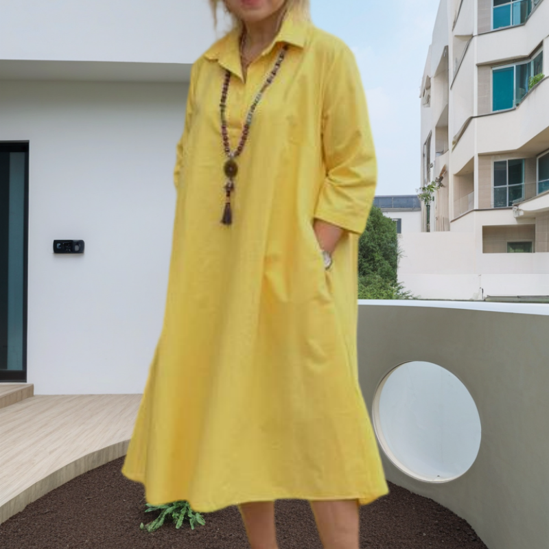 Women's Casual Solid Color Dress with Convenient Pockets