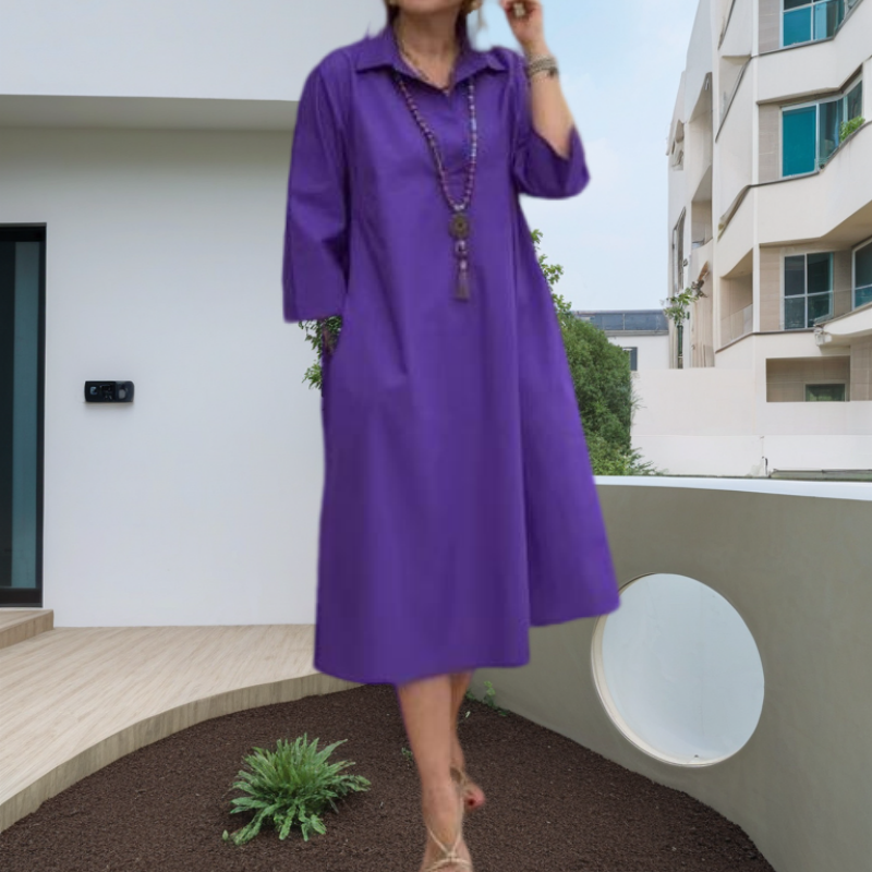 Women's Casual Solid Color Dress with Convenient Pockets