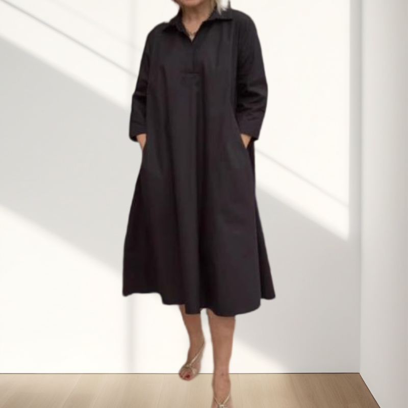Women's Casual Solid Color Dress with Convenient Pockets
