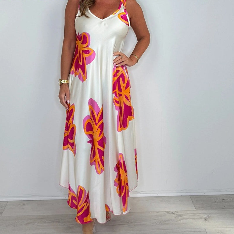 Women's Strap Printed V-neck Maxi Dress