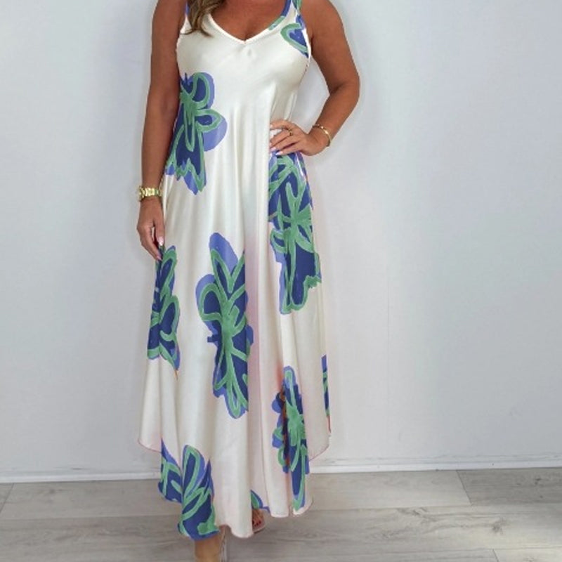 Women's Strap Printed V-neck Maxi Dress