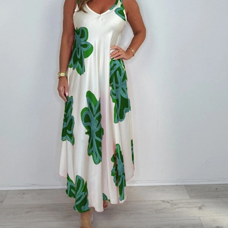 Women's Strap Printed V-neck Maxi Dress