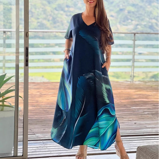 🌴Summer Specials SALE 50% OFF🌴Women's Loose Casual V-Neck Printed Short Sleeve Dresses