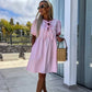 💕What should I wear tomorrow?💕Women’s Trendy Solid Color Bow Tie Front Puff Sleeve Dress