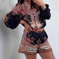 🌷Summer Hot Sale-49% Off🩵Fashion Prints Button Up Shirt Top & Belted Shorts Two Piece Set