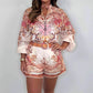 🌷Summer Hot Sale-49% Off🩵Fashion Prints Button Up Shirt Top & Belted Shorts Two Piece Set